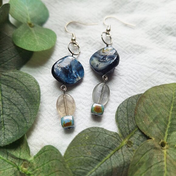 Black Pearl Dangle Earrings – Ocean Inspired Boho Earrings, Coastal Grunge - Picture 6 of 7